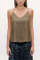 Khaki Strappy  V-neck  blouse  19792