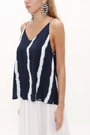 Navy Blue White Striped Strappy  V-neck  blouse  19792
