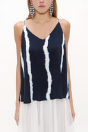 Navy Blue White Striped Strappy  V-neck  blouse  19792