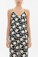 Black Background Floral Printed Strappy  V-neck  blouse  19792