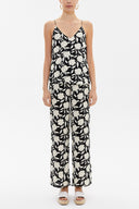 Black Background Floral Printed Strappy  V-neck  blouse  19792