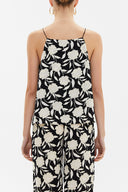 Black Background Floral Printed Strappy  V-neck  blouse  19792