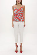 Red Ecru Strappy  V-neck  blouse  19792