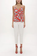 Red Ecru Strappy  V-neck  blouse  19792