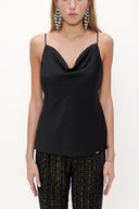 Black Degage collar  strappy  blouse  19798