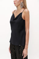 Black Degage collar  strappy  blouse  19798