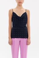 Navy Blue Degage collar  strappy  blouse  19798