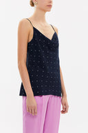 Navy Blue Degage collar  strappy  blouse  19798