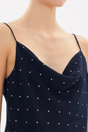 Navy Blue Degage collar  strappy  blouse  19798