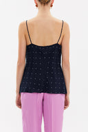 Navy Blue Degage collar  strappy  blouse  19798