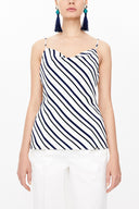 Striped Degage collar  strappy  blouse  19798