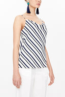 Striped Degage collar  strappy  blouse  19798