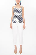 Striped Degage collar  strappy  blouse  19798