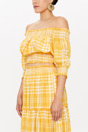 Yellow Elastic short sleeve blouse  19803