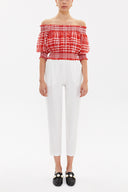 Red Elastic short sleeve blouse  19803