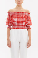 Red Elastic short sleeve blouse  19803