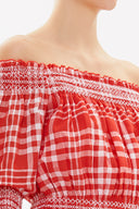 Red Elastic short sleeve blouse  19803