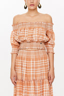 Beige Elastic short sleeve blouse  19803