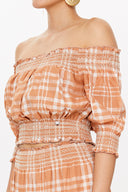 Beige Elastic short sleeve blouse  19803