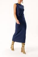 Navy Blue Wool and cashmere blended  knitwear suit 28830