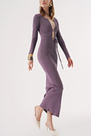Plum Slim-fit, low-cut, long knitted dress 28834