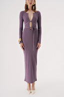 Plum Slim-fit, low-cut, long knitted dress 28834