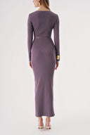 Plum Slim-fit, low-cut, long knitted dress 28834