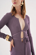 Plum Slim-fit, low-cut, long knitted dress 28834