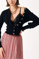 Black Waist fitted ribbed short knitted cardigan 28840