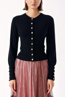 Black Waist fitted ribbed short knitted cardigan 28840