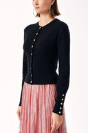 Black Waist fitted ribbed short knitted cardigan 28840