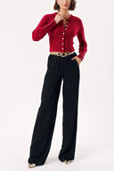 Burgundy Waist fitted ribbed short knitted cardigan 28840