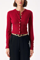 Burgundy Waist fitted ribbed short knitted cardigan 28840