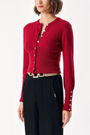 Burgundy Waist fitted ribbed short knitted cardigan 28840
