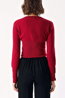 Burgundy Waist fitted ribbed short knitted cardigan 28840