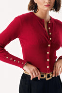 Burgundy Waist fitted ribbed short knitted cardigan 28840