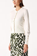 Ecru Waist fitted ribbed short knitted cardigan 28840