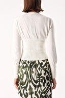 Ecru Waist fitted ribbed short knitted cardigan 28840