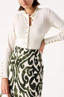 Ecru Waist fitted ribbed short knitted cardigan 28840