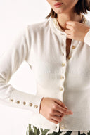 Ecru Waist fitted ribbed short knitted cardigan 28840