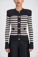 Black Striped slim fit knit cardigan 28843