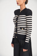 Black Striped slim fit knit cardigan 28843