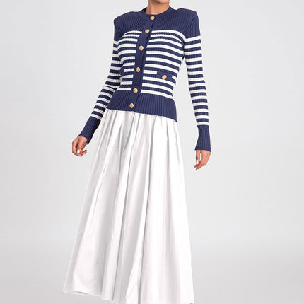 Navy Blue Striped slim fit knit cardigan 28843