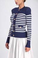 Navy Blue Striped slim fit knit cardigan 28843
