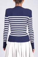 Navy Blue Striped slim fit knit cardigan 28843