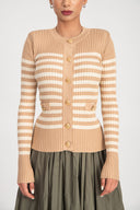 Camel Hair Striped slim fit knit cardigan 28843