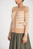 Camel Hair Striped slim fit knit cardigan 28843