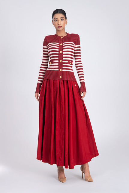 Wine Striped slim fit knit cardigan 28843