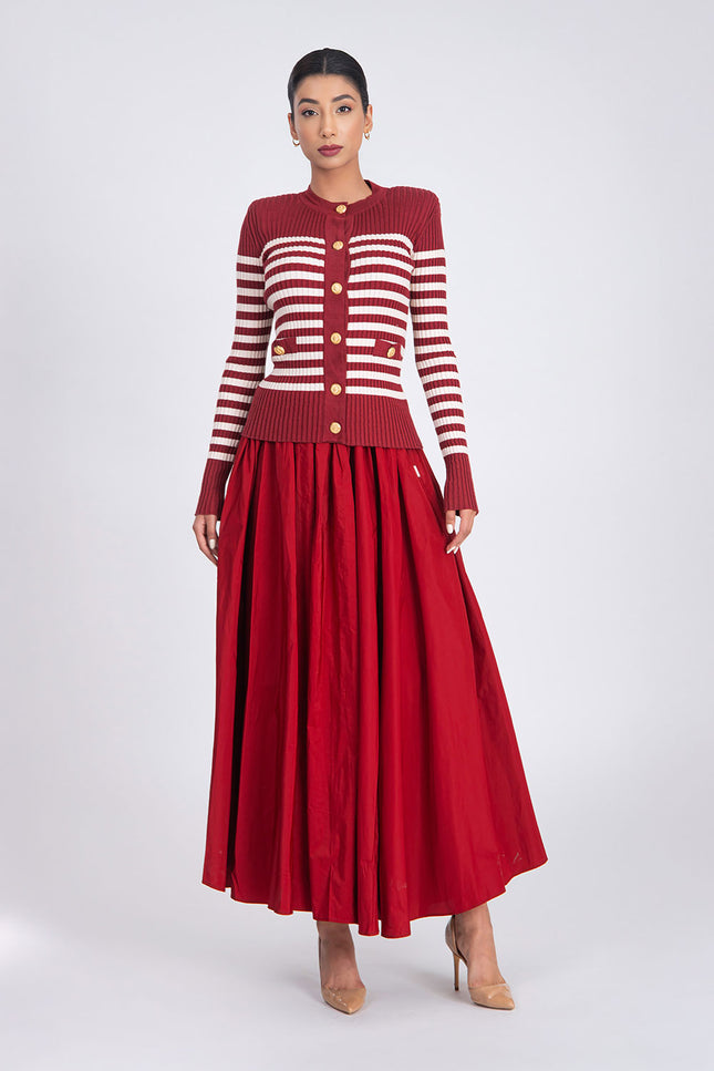 Wine Striped slim fit knit cardigan 28843