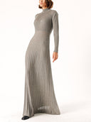 Gray High collar pleated skirt long knitwear dress 28848